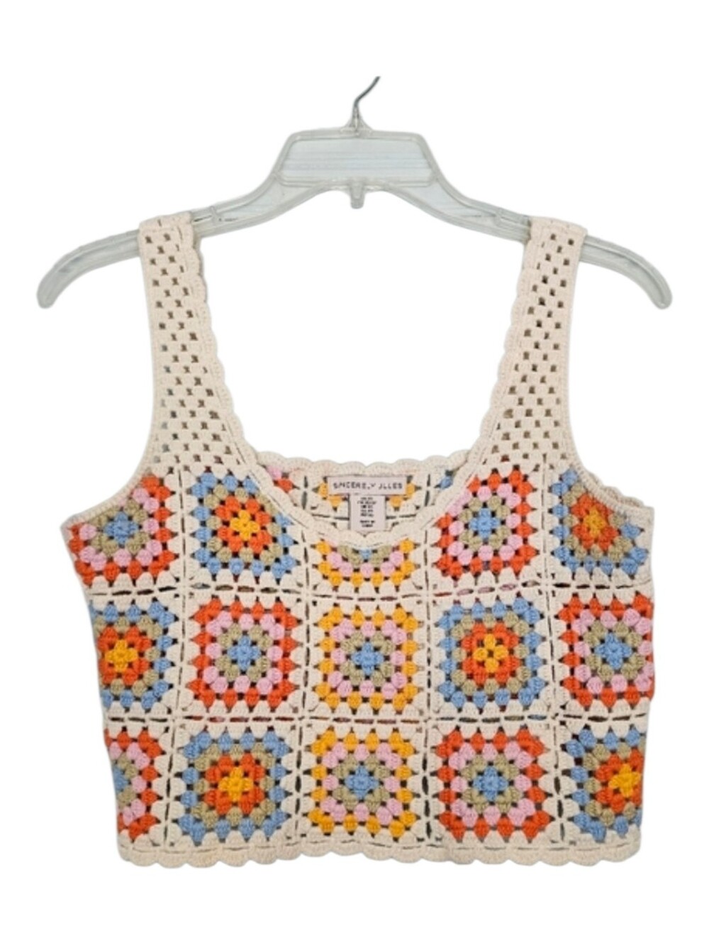 Sincerely Jules Granny Square Crocheted Multi Colored Tank Top Size XS